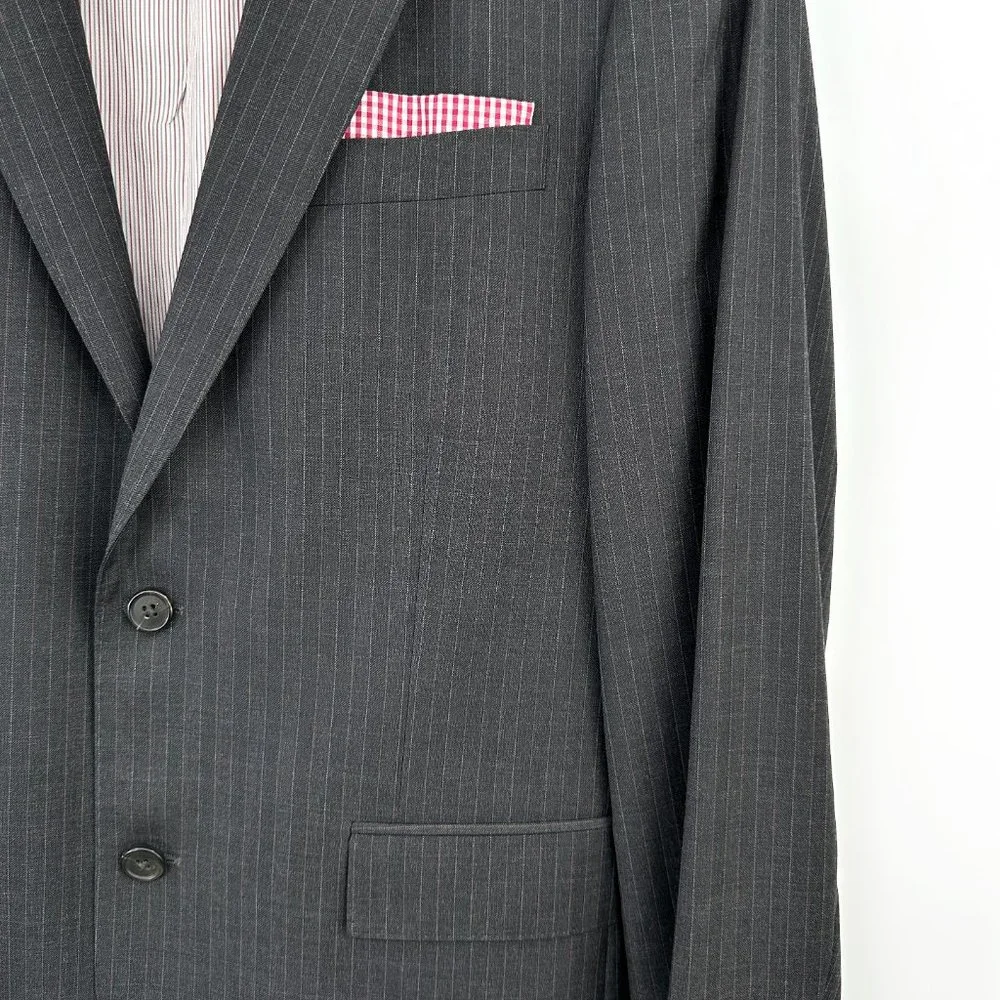 BROOKS BROTHERS Like New Gray Striped Single Breasted Wool Blazer Suit Jacket